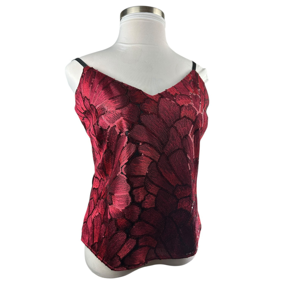 NWT White House Black Market Sequin Embroidered Camisole Top Red Blouse Large - Picture 5 of 16